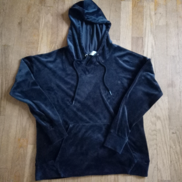 GREEN TEA - Black Velvet Hoodie Large Pocket Soft Lounge Sweater - Picture 2 of 2